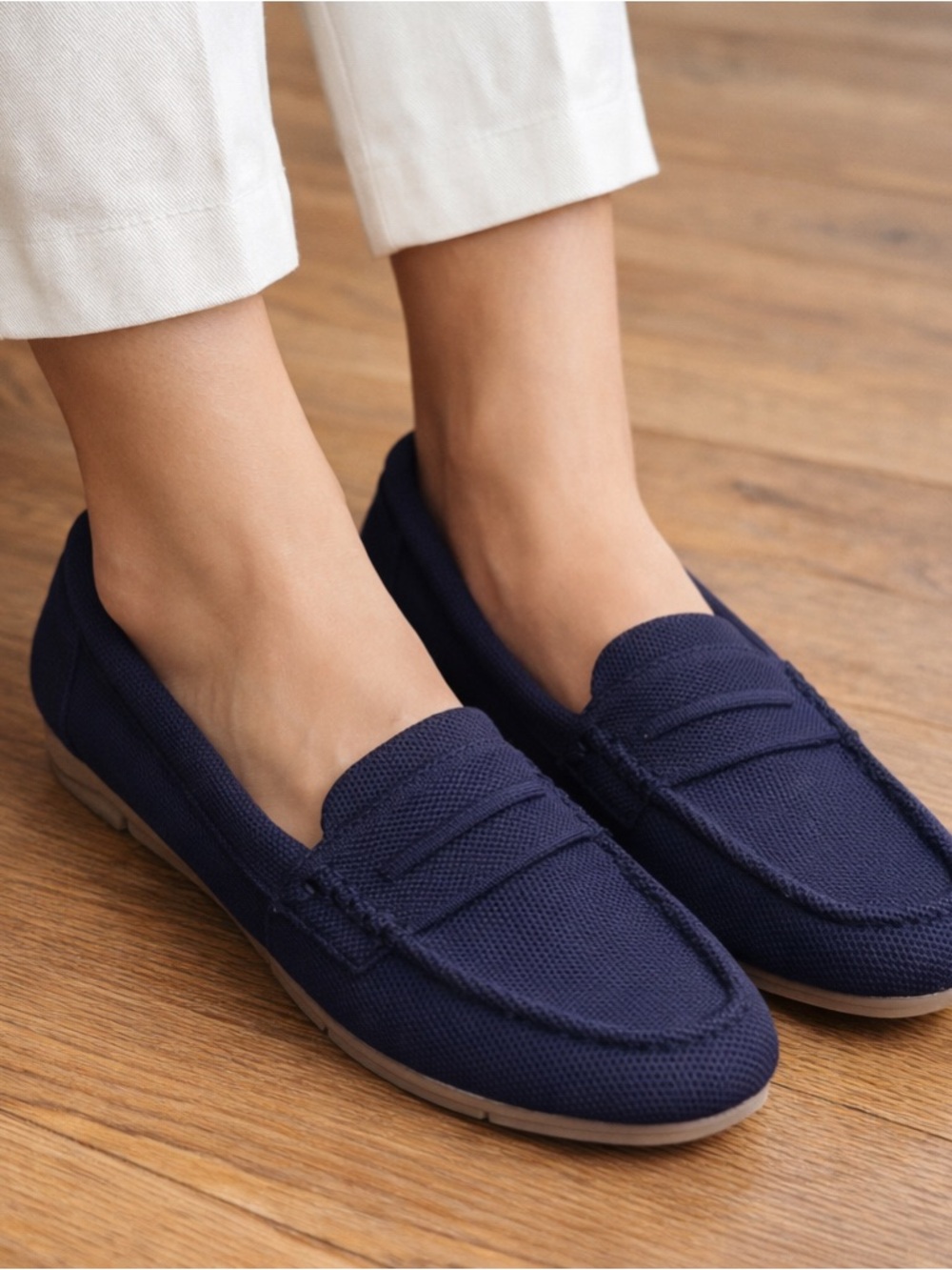 Women's Navy Slip-On Loafers - Casual Everyday Flats